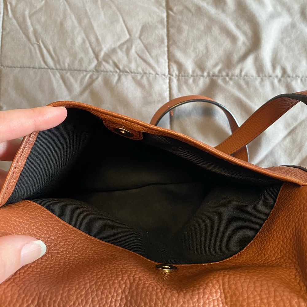 Vince Camuto Leather Foldover Purse Pine Cone Brown Snap Pocket Adjustable Strap - Picture 6 of 16